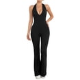 thumbnail image 2 of Women's Halter V Neck Backless Flare Leg Jumpsuit Sexy Bodycon One Piece Outfit, 2 of 6