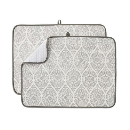 

FRESHMINT Printed Dish Drying Mats for Kitchen Counter 2 Pack Absorbent Reversible Drying Mats Microfiber Kitchen Countertop Protector Dishes Drying Pad Extra Large 18 x24 Dish Mat C48