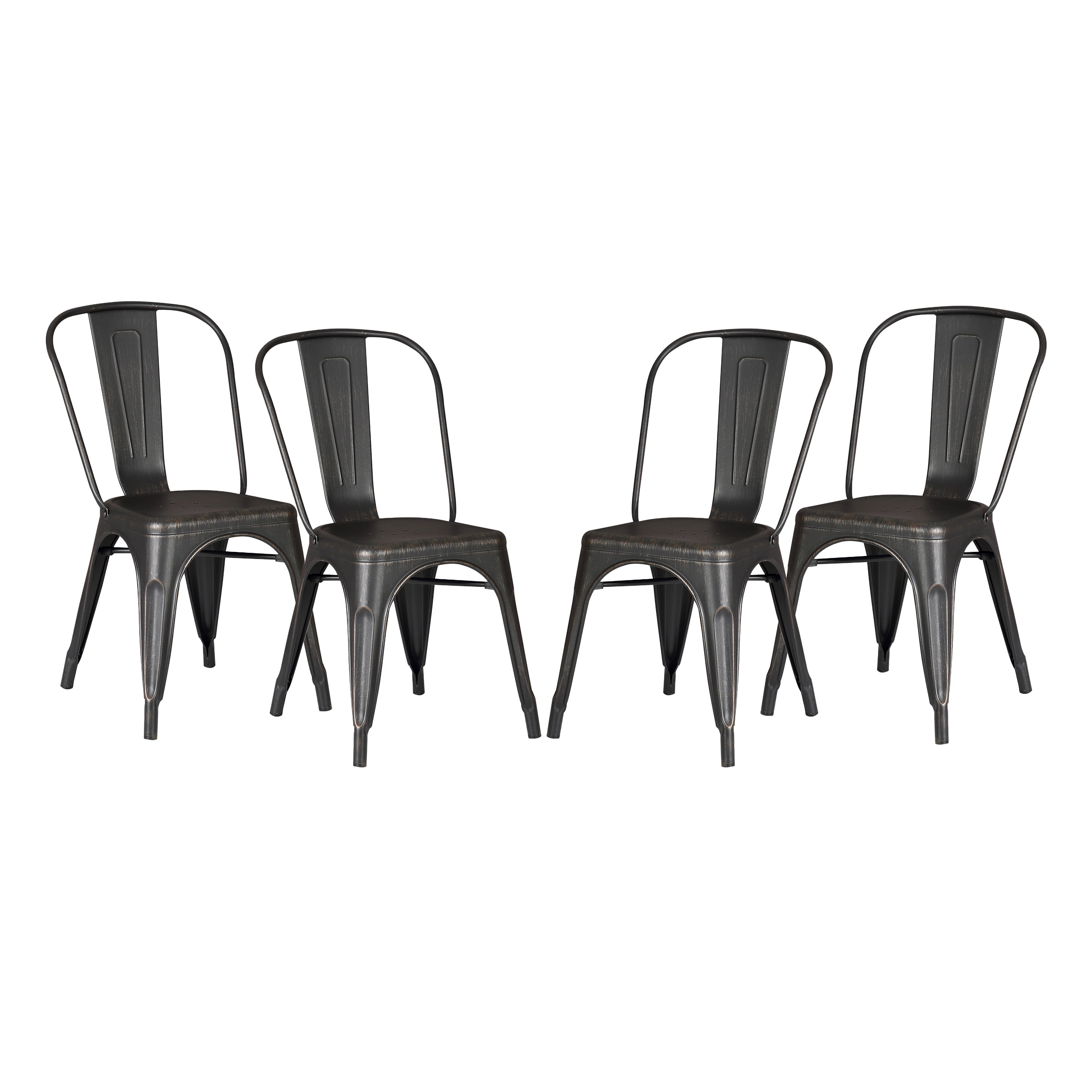 Modern Distressed Black Metal Dining Room Kitchen Bar Chair. 18 inch seat Height, Set of 2