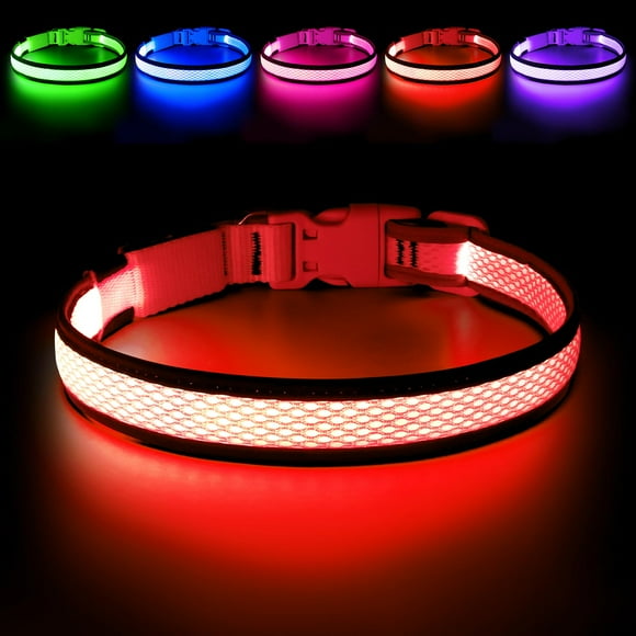 Collar LED para perro Flashseen, recargable por USB, color rojo rubí