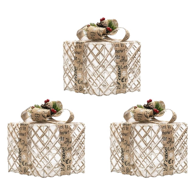 Yuarrent 3 pack/lote caja de regalo inodoro y agradable para la piel para la parte inferior del árbol de Navidad con luz LED de delicia Kits de decoración para fiestas Lino