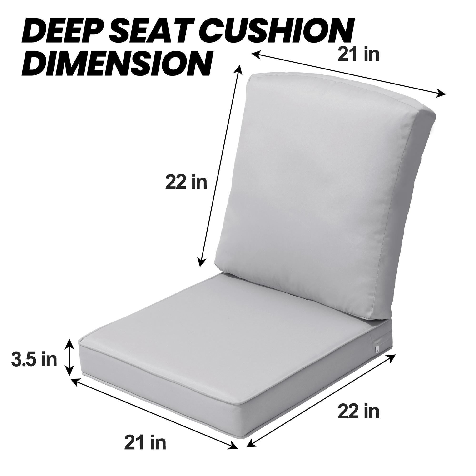 Pellebant Products Outdoor Deep Seat Cushion for Patio Furniture, 22" x 21", 3.5 Inch 30D Foam, Patio Chair Cushions with Waterproof, Fade-Resistant and Removable Covers, for Sofa, Couch, Light Geay