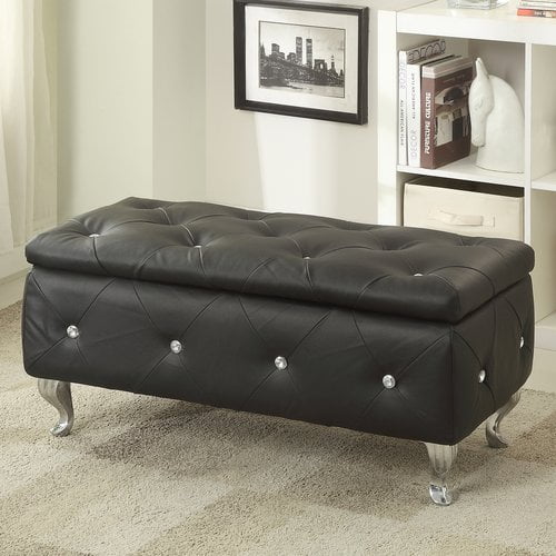 AC Pacific Black Crystal Tufted Storage Bench - Walmart.com - Walmart.com