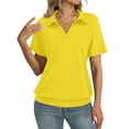thumbnail image 2 of Womens Polo Shirts Short Sleeve Banded Bottom Tops Business Casual Tops Collared V Neck Dressy Blouses Yellow S, 2 of 5