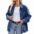 thumbnail image 3 of Women's Oversized Denim Jacket Casual Long Sleeve Denim Shirts Distresse Jean Jacket Fall Outfits 2025 Dark Blue L, 3 of 9