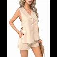 thumbnail image 2 of Conjuntos de 2 Piezas para Vacaciones de Verano para Mujer, para Playa, Viajes, Cruceros, Resorts, Camisetas Sin Mangas y Pantalones Cortos Casuales, Color Caqui XL, 2 of 10