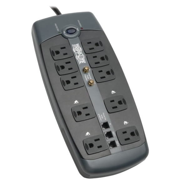 Tripp Lite by Eaton Protect It! 3.345-Joules Surge Protector with Telephone, Modem, and Coaxial Protection, 10 Outlet, 8-Ft. Cord, TLP1008TELTVPT