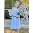 thumbnail image 5 of Aideaone Girls Dresses Sleeveless Summer Dress Bowknot Strap Stripe V Neck Sundress Blue 3-10T, 5 of 8