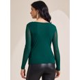 thumbnail image 4 of DARING DIVA Women's Semi Sheer Long Sleeve Ruched V Neck Sequin Panel Top S Green, 4 of 6