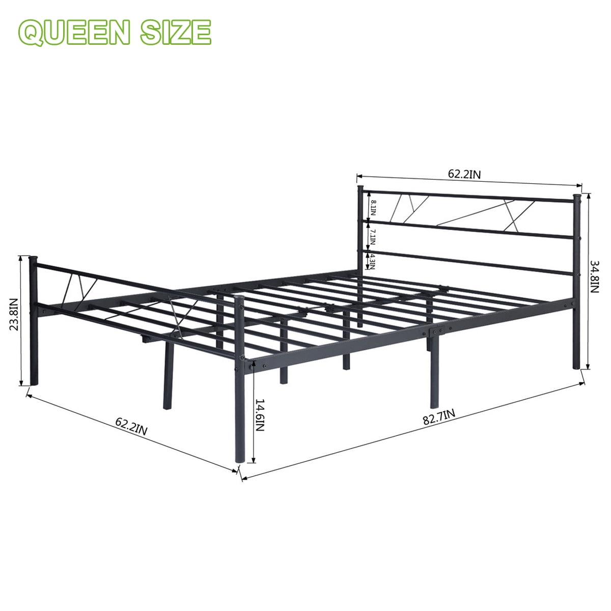 Geniqua Queen Size Bed Frame Steel Black Foundation Classic Headboard Footboard Foundation Tool Free No Box Spring Needed