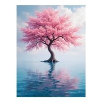 Diamond Art Kit for Adults, Pink Blossomed Tree Over Water Diamond Painting for Adults Beginners, 5D DIY Diamond Art Painting Kits, Colorful Diamond Painting Craft for Home Decor 12x16