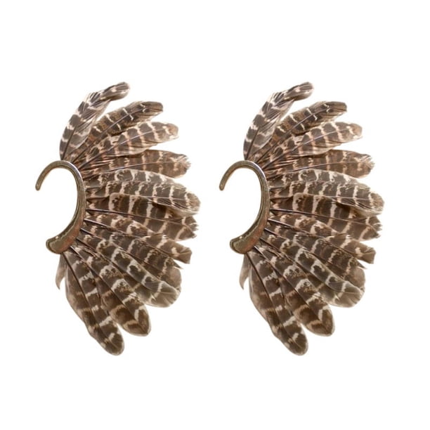 2 Pcs Unisexo Manguito de Oreja de Plumas Grandes Clip de Oro No Piercing En Pendientes