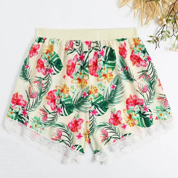 Rciityk Beige Women's Swim Shorts Summer Printed Elastic Waist Swim Trunks Casual Beach Quick Dry Swimming Board Shorts