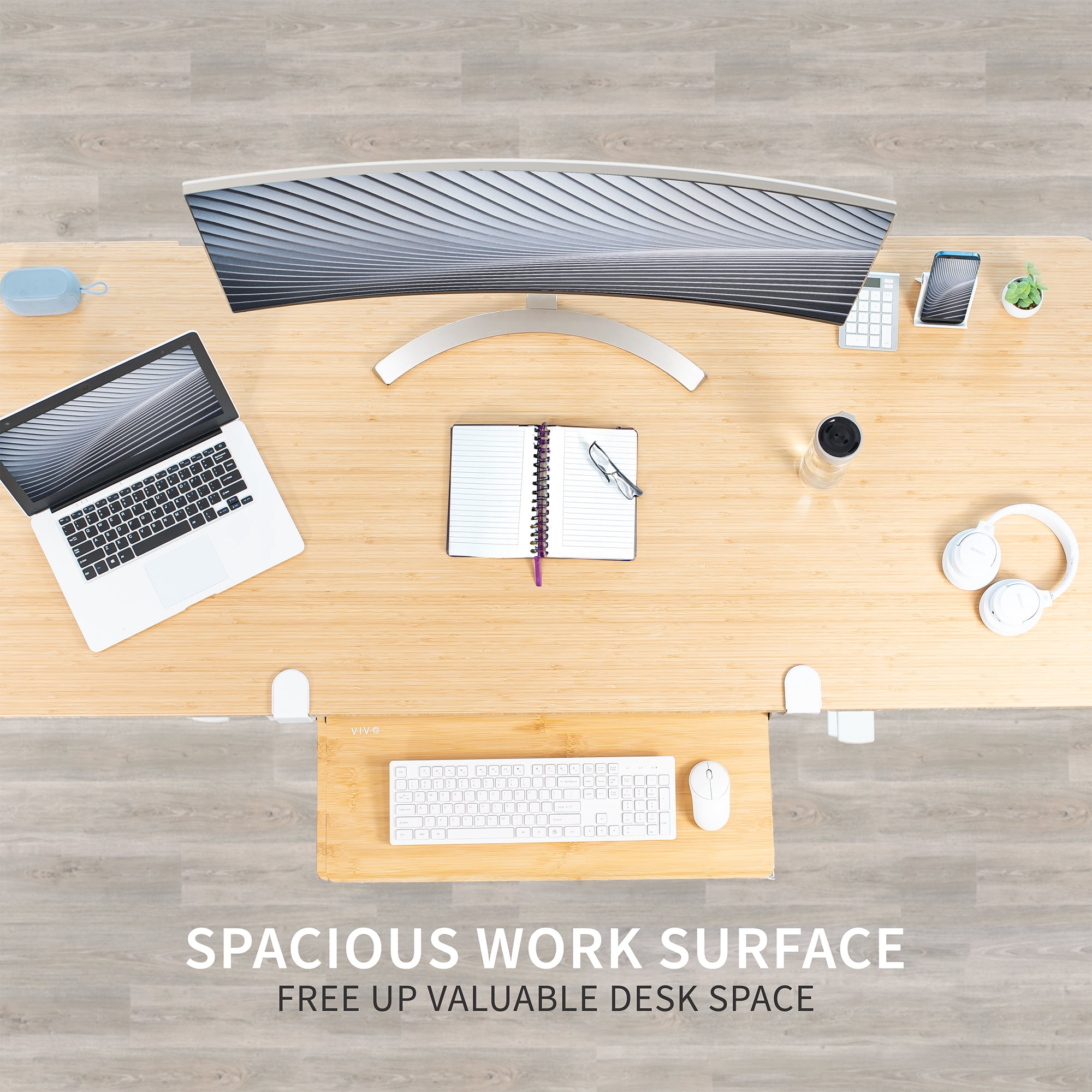 VIVO Bamboo Clamp-on Keyboard and Mouse Under Desk Slider Tray