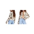 thumbnail image 3 of Women'S Crop Leopard Print Cardigan Tie Front Knit Long Sleeve Y2k Bo-W Sweater Apricot Color S, 3 of 8