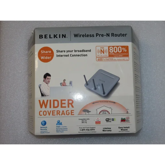 STAR- New Belkin Wireless F5D8230-4 Pre-N 4-Port Router