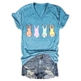 thumbnail image 2 of WNEGSTG Easter T Shirts for Women, Short Sleeve V Neck Bunny Print Graphic Tee, Women's Pastel Bunnies Print V Neck T Shirt, Blue XL, 2 of 3