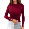 thumbnail image 2 of Itsame Knitted Pullover Sweater for Womens High Neck Sweatershirt Long Sleeves Solid Color Button Sweatshirts Wine Size S, 2 of 5