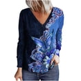thumbnail image 1 of Blusa estampada cómoda de manga larga suelta con cuello en V informal a la moda para mujer Fridja bvmnju4269, 1 of 8