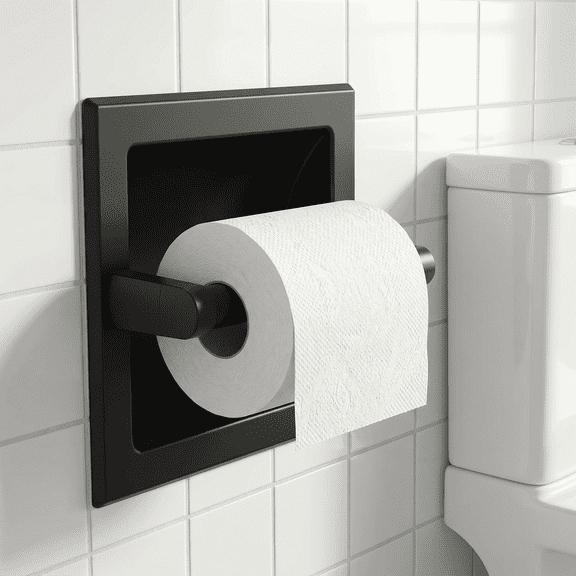 Matte Black Recessed Toilet Paper Holder for Large Rolls, Pivoting Black Toilet Paper Holder Wall Mount Stainless Steel, in Wall Toilet Paper Holders Black, Bathroom Toilet Paper Wall Holder
