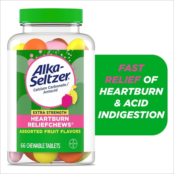 Alka-Seltzer Extra Strength Heartburn ReliefChews, Antacid for Fast Heartburn & Acid Indigestion Relief On the Go, 66 Ct