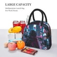 thumbnail image 5 of Honeii Neon Night Cityscape Print Insulated Lunch Bag Women Reusable Lunch Box with Pocket for Work Picnic Travel -One Size, 5 of 6
