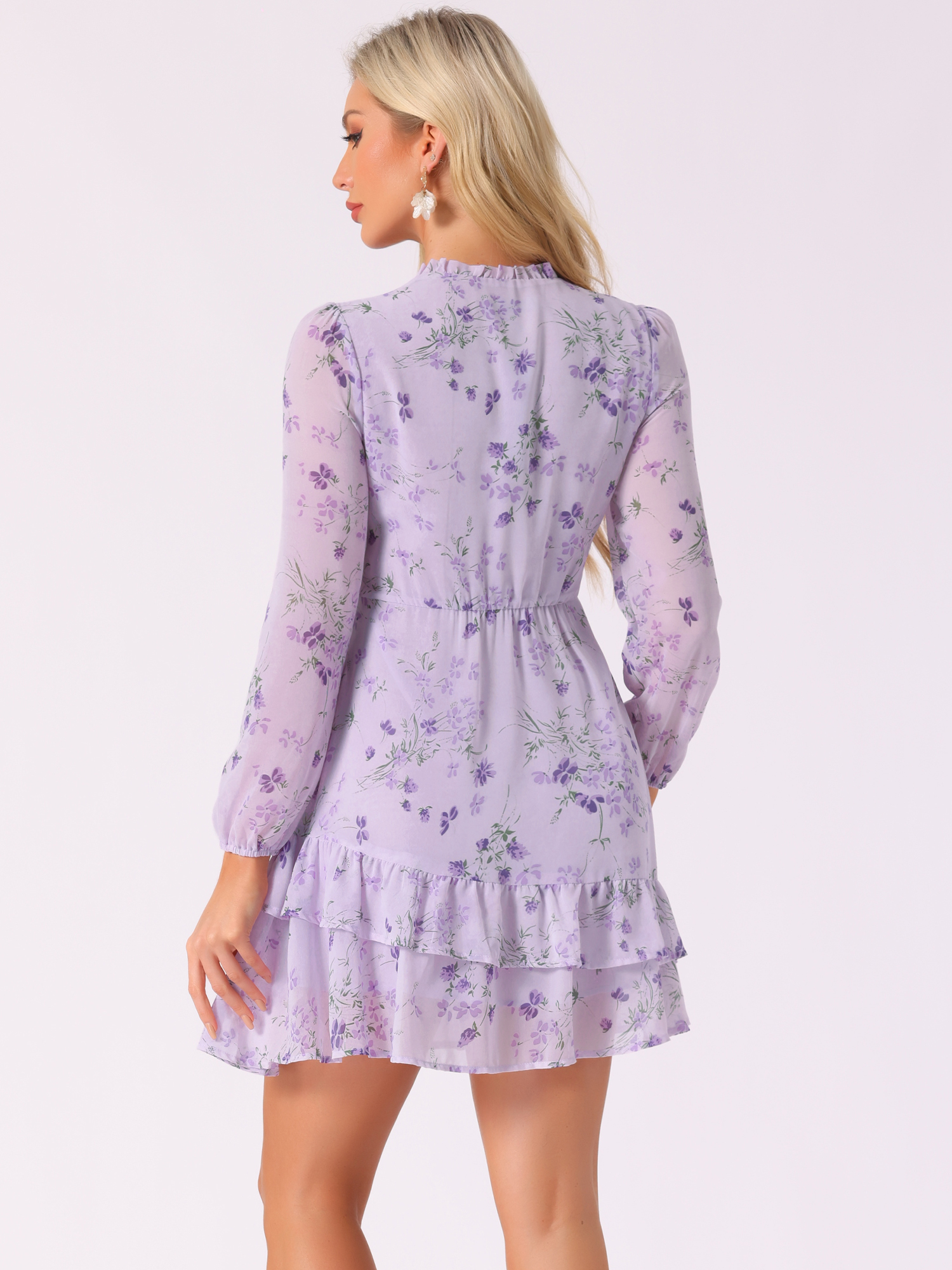 DARING DIVA Women's Layered Tiered Semi Sheer Chiffon Mini Dress XL Light Purple
