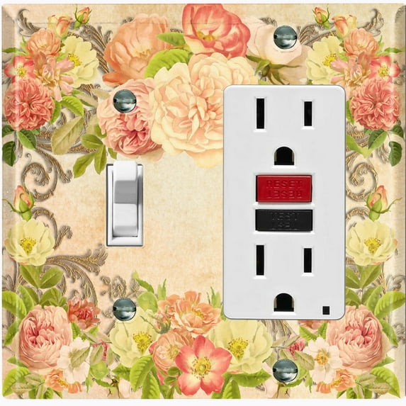 Metal Light Switch Plate Outlet Cover Pink Rose Frame Wallpaper ROS023