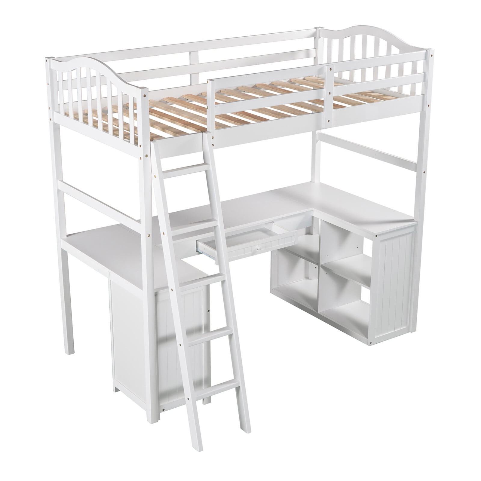 KALEFU Twin Size Loft Bed with Drawers, Shelves and Desk