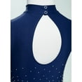 thumbnail image 6 of YiZYiF Girls Lyrical Dance Costume Keyhole Back Sleeveless Rhinestones Split Dress Dancewear Navy Blue 14, 6 of 7