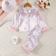 thumbnail image 2 of WUANDIXFA Girl Christmas Pajamas Feather Satin Silk Button Down Cute Outfit Nightgown Jammies Set,Pink,4-5 Years, 2 of 5