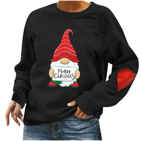 

jsaierl Christmas Sweatshirt Women Long Sleeve Gnomes Print Top Workout Crewneck Sweatshirt Vintage Pullover Womens Fall Fashion 2022