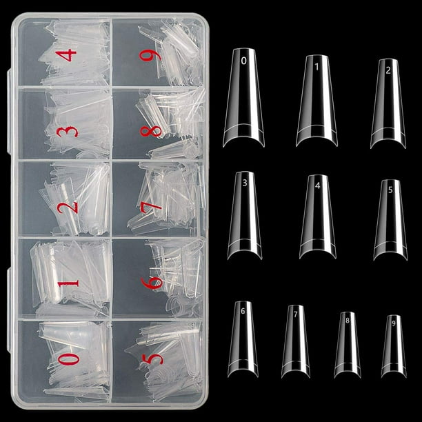 Fake Nail Coffin Shape Long 500PCS Consejos transparentes para uñas acrílicas French Lady 10 tamaños Half Cover Fake Nail Art Tips Artificial para DIY Nail Salon Xemadio HMHZ108