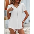 thumbnail image 4 of Womens Dressy Chiffon Blouses Summer Puff Petal Short Sleeve Shirts V Neck Casual Work Tops White XL, 4 of 6
