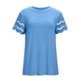 thumbnail image 5 of IROINNID Women's Casual Basic Solid Color T-Shirt Hollow Short Sleeve Round Neck Blouse, 5 of 6