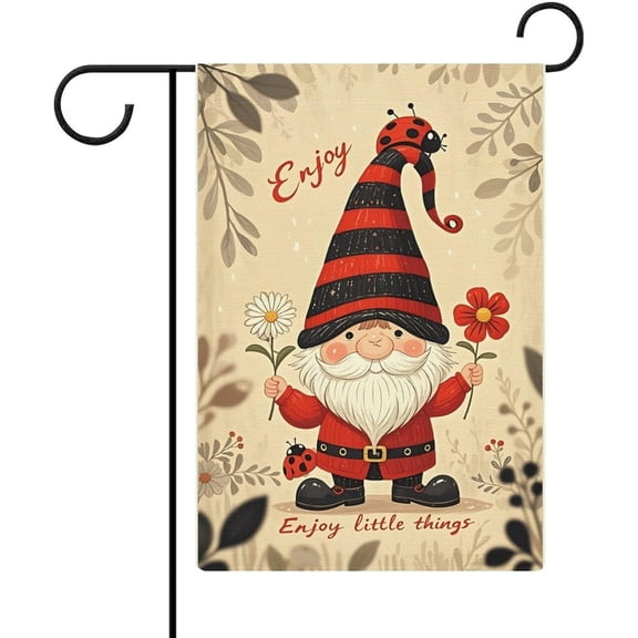Ladybug Gnome Garden Flag Double Sided 12 x 18 Inch Outdoor Decorative Yard Flag