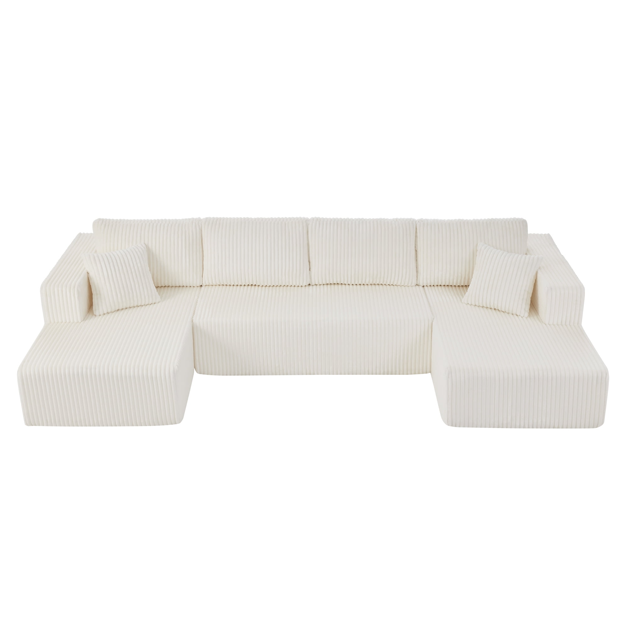Leumius 132" U Shaped Modular Sectional Sofa,Modern Minimalist Corduroy Boneless Cloud Sofa with Double Chaise,Memory Foam Sectional Couch with Deep Seat for Living Room, No Assembly Required,Beige