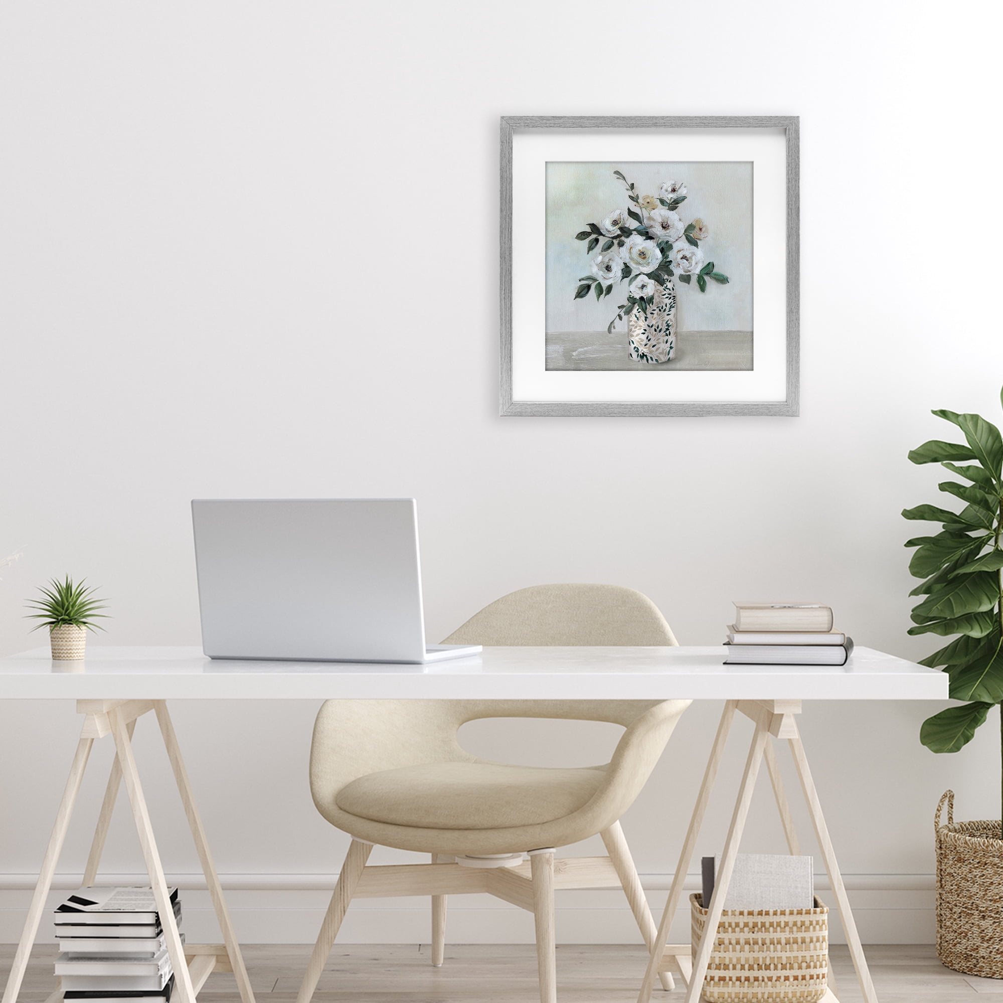 Stupell Industries Leaf Patterned Flower Vase Gray Framed Print Under Glass, design by Sally Swatland