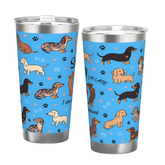 20oz Dachshund Dog Tumbler with Handle and Straw Insulated Insulated Car Cup Funny Dog Lover Gift with Double Silver Rim