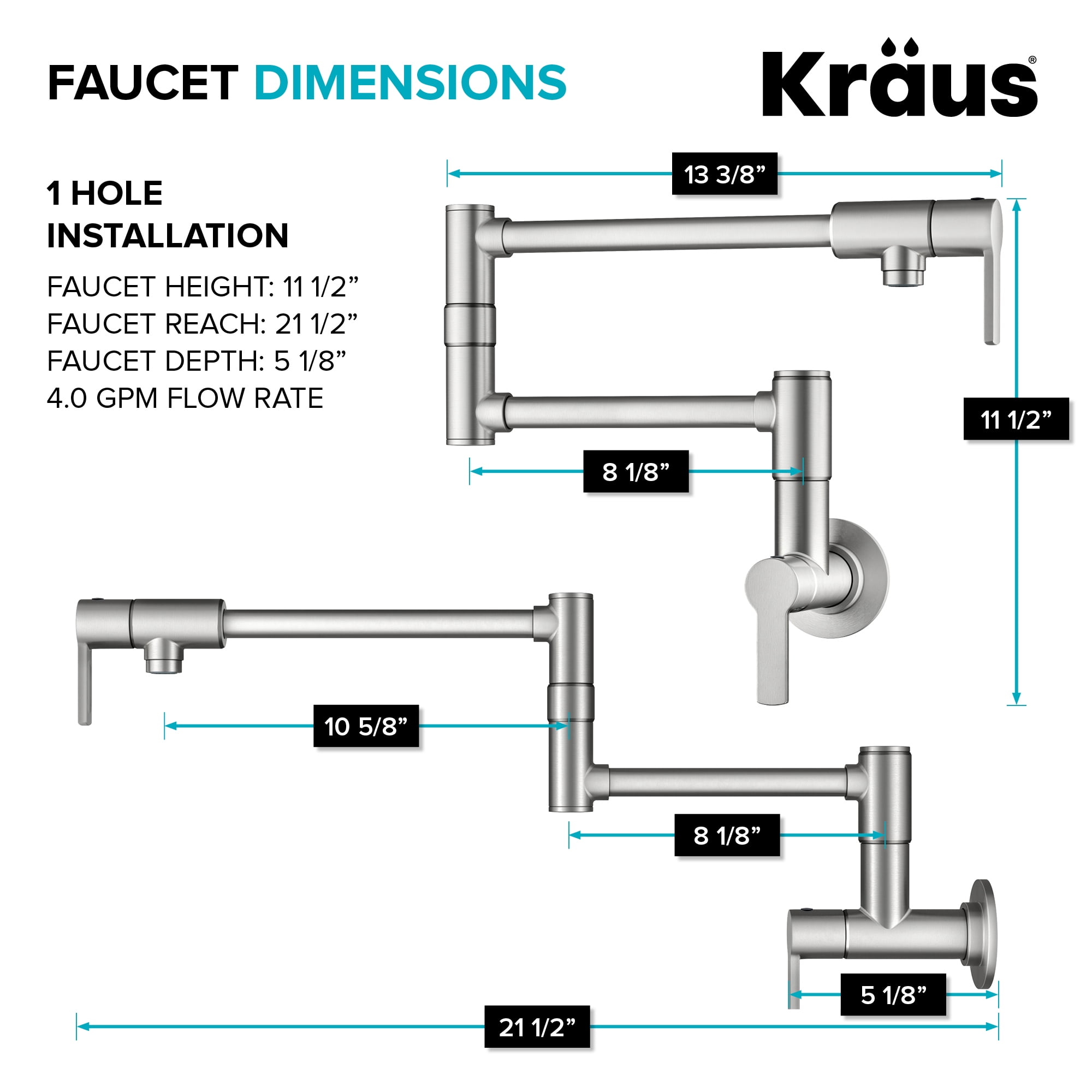 KRAUS® Oletto™ Wall Mount Pot Filler Kitchen Faucet with Retractable Arm in Spot-Free Stainless Steel