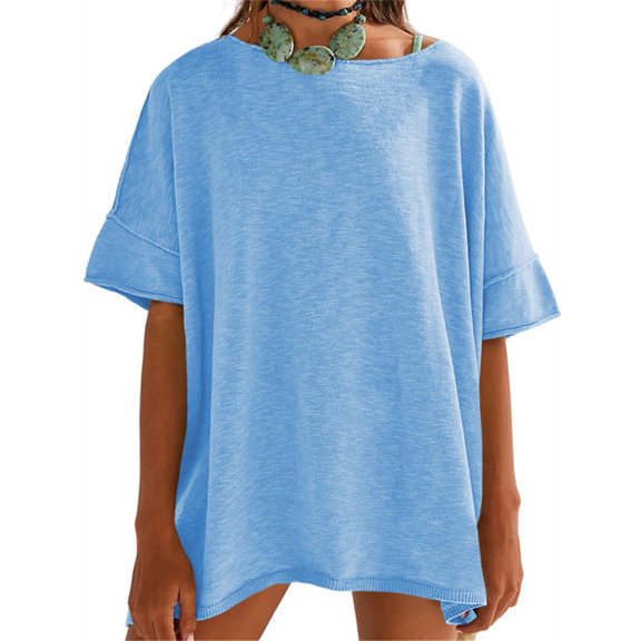 LANGWYQU Summer Oversize Women Short Sleeved Loose Casual Shirt Tops