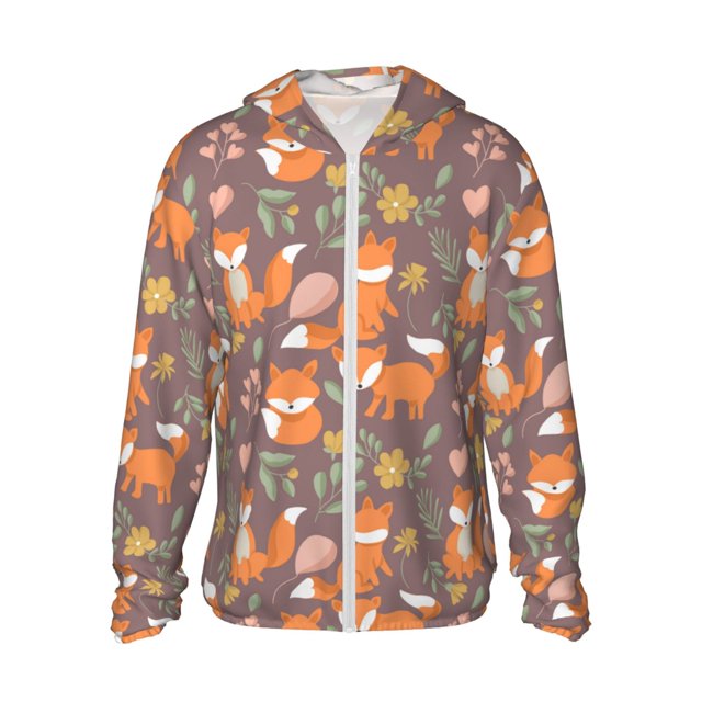 Fotbe Cute Little Fox Chaqueta con Protección Solar UPF 50+ para Hombre y Mujer, Camisa con Capucha y Bolsillos-3X-Large