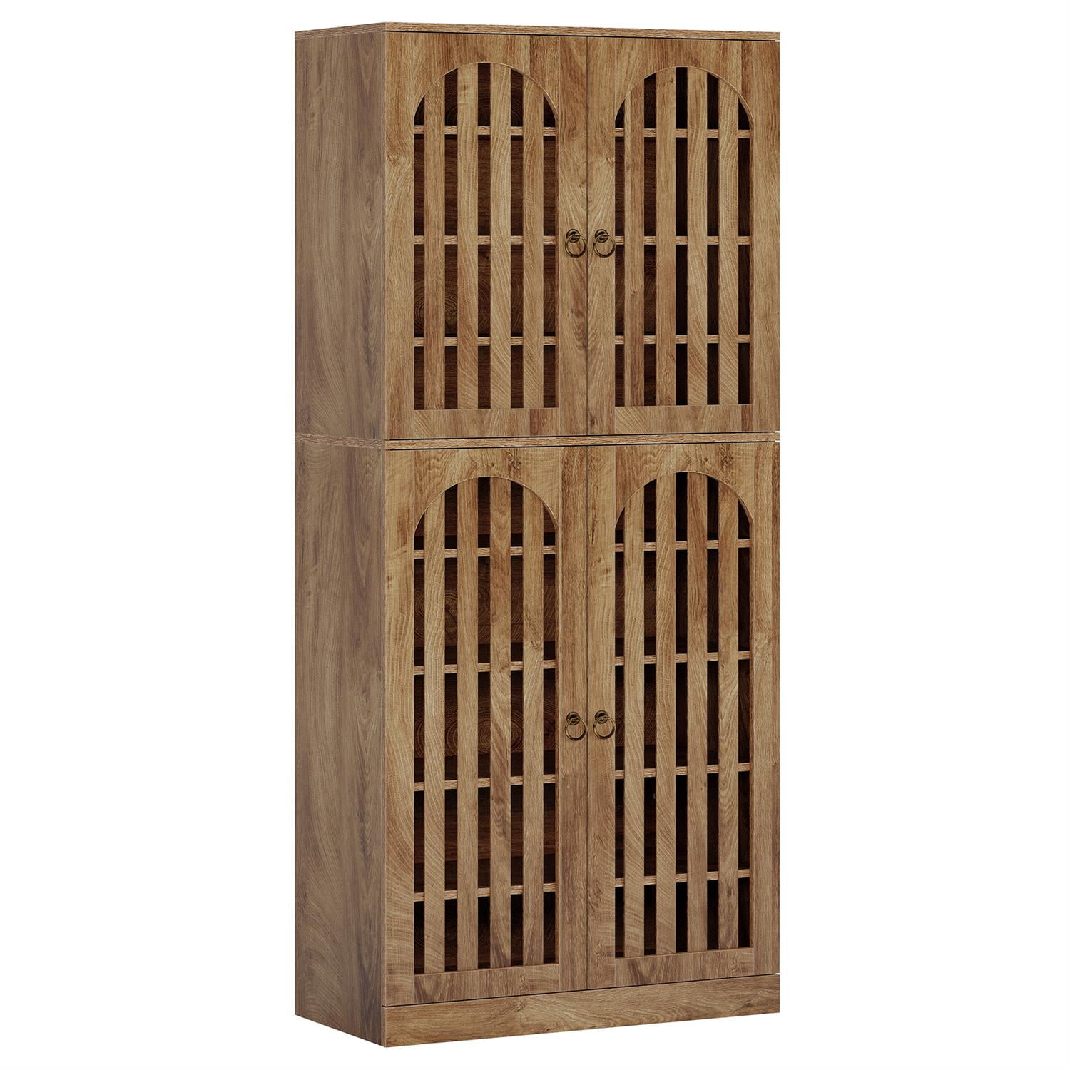 Demi Bonn 70" Rustic Wooden Cabinet, Modern Double Door Storage for Kitchen, Dining Room, Large Capacity, Space Saving, Brown
