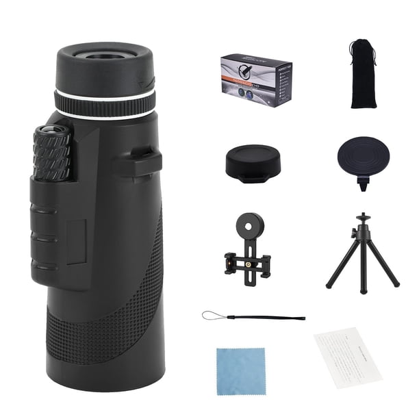 Telescopio monocular de alta potencia 80 para exteriores, fotografía con teléfono móvil, observación de aves, negro con abrazadera universal y trípode