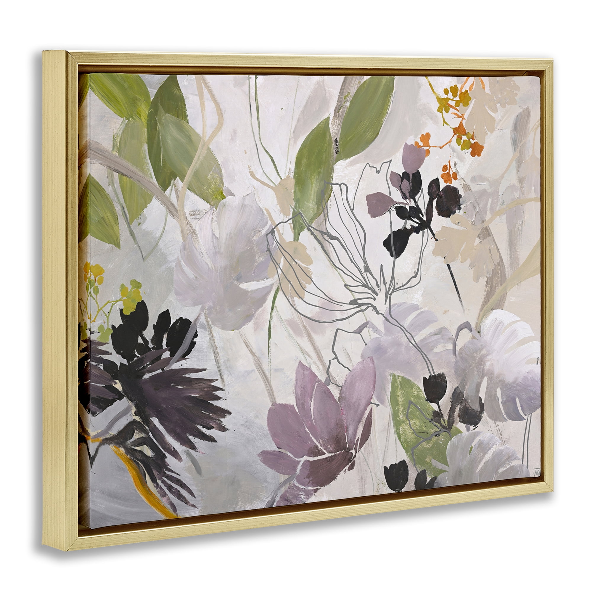 Soft Spring Organic Flora Gold Framed Floater Canvas Wall Art, design by Design Fabrikken