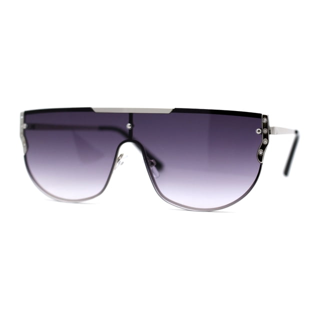 Lunettes de Soleil pour Femmes à Garniture en Strass, Monture Plate, Verres Exposés en Métal, Argent Fumé