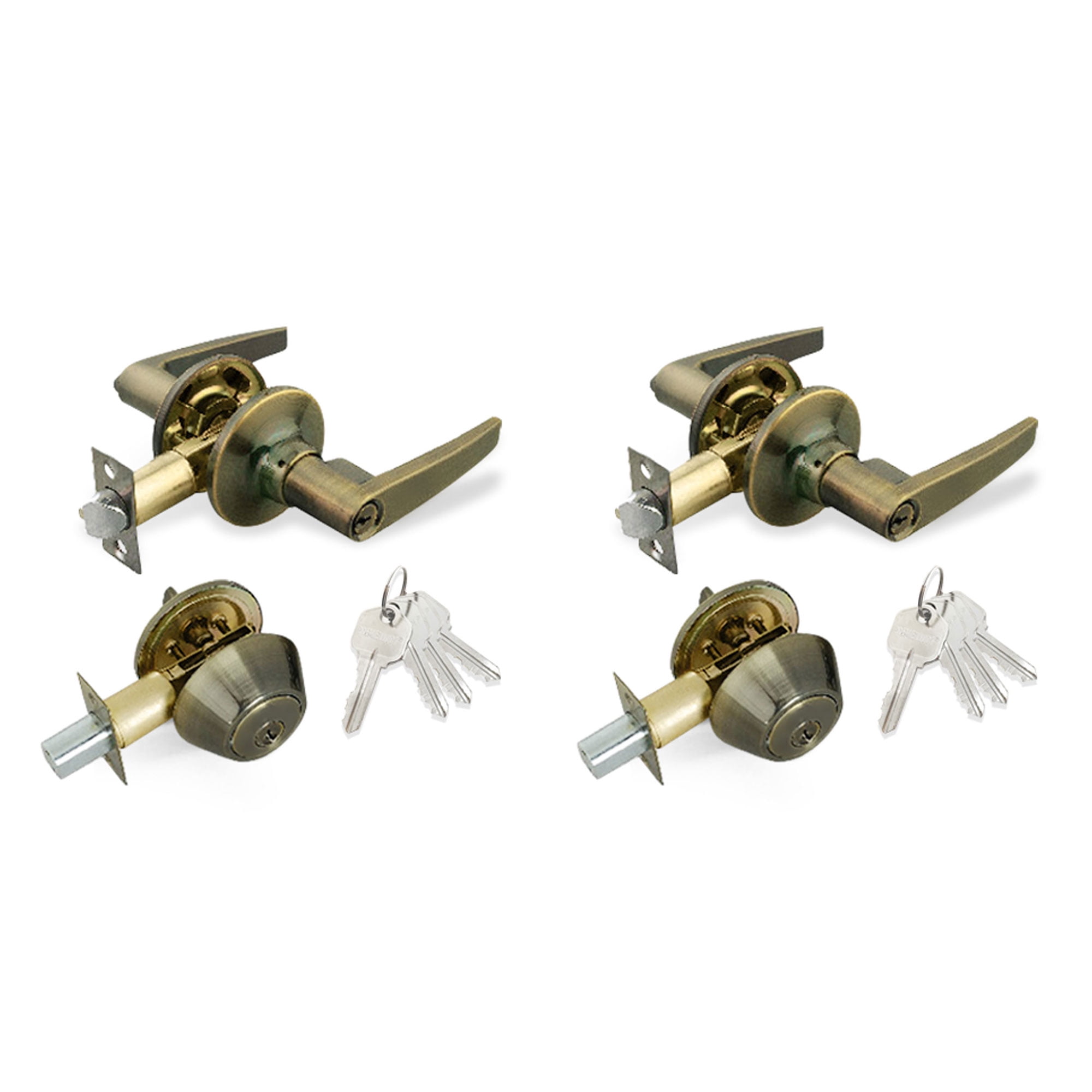 NU-SET Tustin Series Entry Door Lever Lock – Antique Brass, Keyed, Adjustable Backset, For Residential Doors - View #4