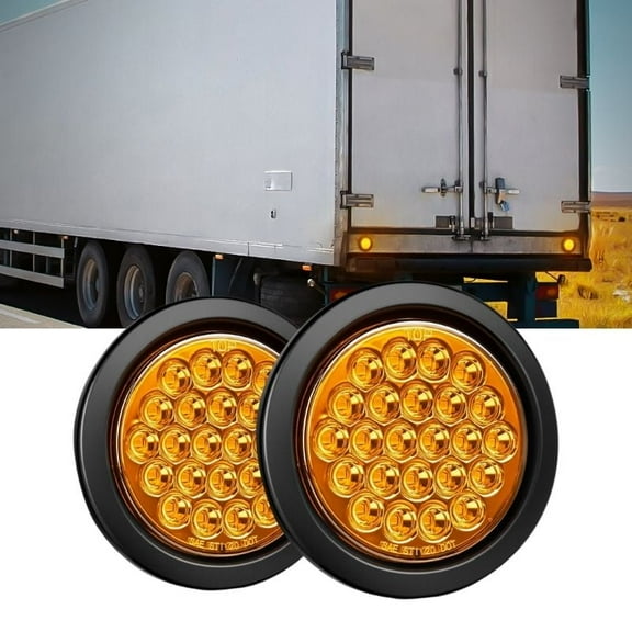Nilight 4" Round Trailer Tail Light 2Pcs 24Led Amber Turn Signals Light w/Flush Mount Grommets Plug Waterproof for 12V Truck Bus RV Camper ATV UTV