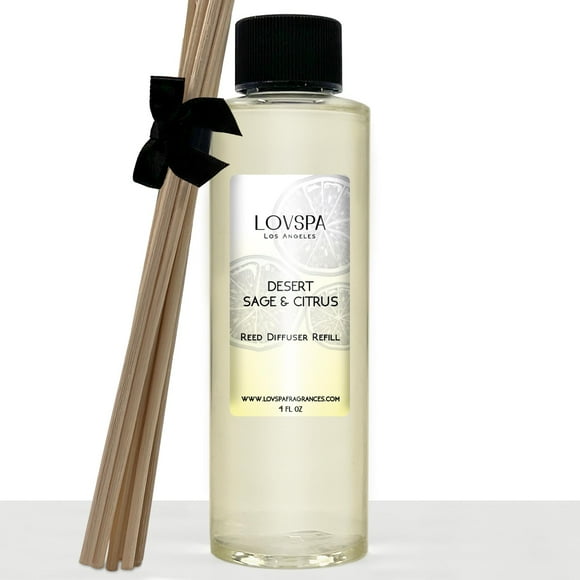 LOVSPA Sage & Citrus Reed Diffuser Oil Refill for Home with Sticks an Herbal Blend of Aromatic Sage and Lemon-Lime Essential Oils Made in The USA