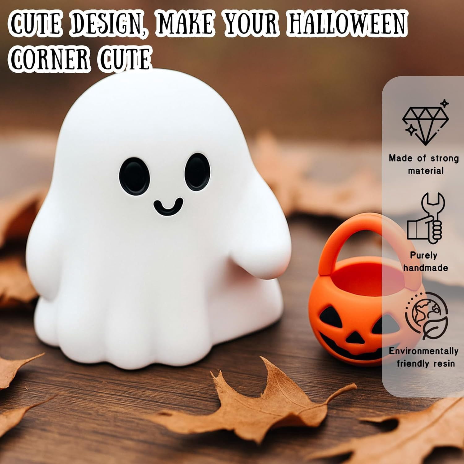 Glow-in-the-Dark Mini Ghost Figurine for Halloween Desk and Shelf Decor